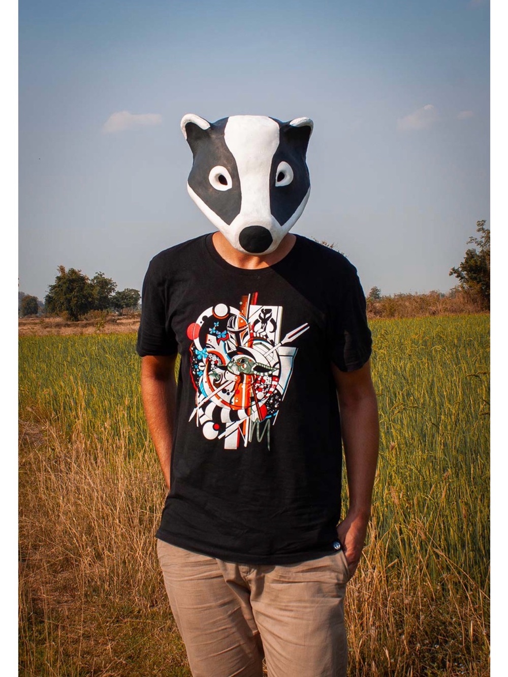 Little Badger Star Wars Graphic T-Shirt Men’s Medium Black Grogu Mandalorian Tee